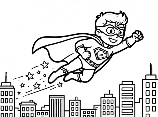 superhéroe volando sobre la ciudad
