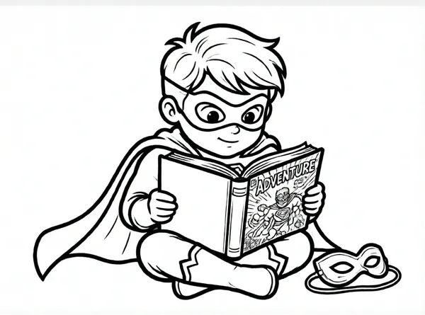 superhéroe leyendo su cómic