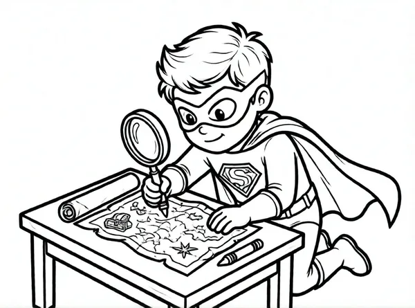 superhéroe dibujando un mapa del tesoro
