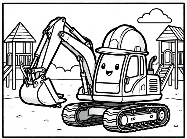 excavadora con casco divertido