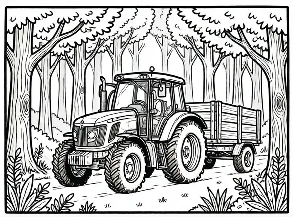 tractor con remolque de madera
