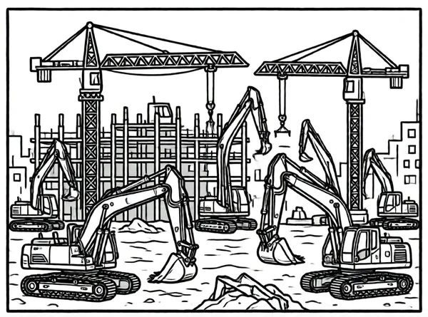 muchas máquinas en la construcción