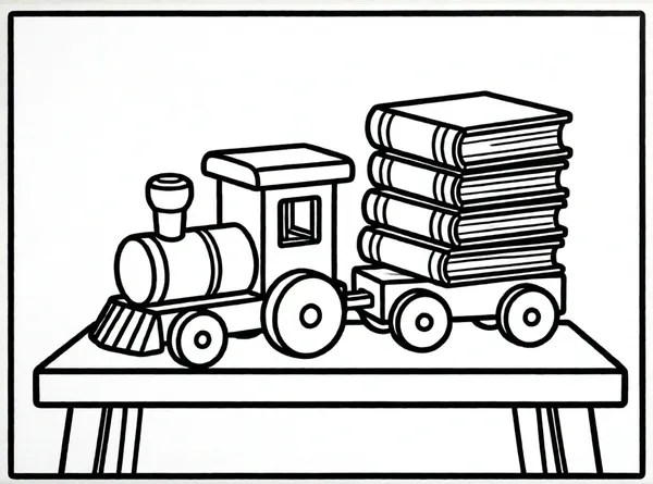 tren juguete libros en mesa