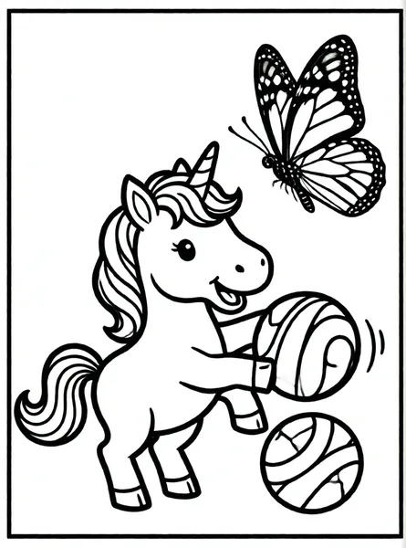 unicornio con pelota y mariposa