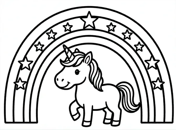 unicornio sonriente y arcoiris