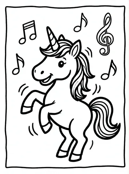 unicornio bailando con notas musicales