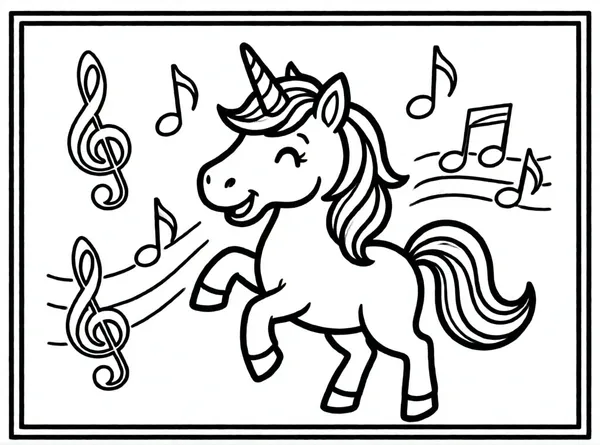 unicornio bailarín con notas musicales
