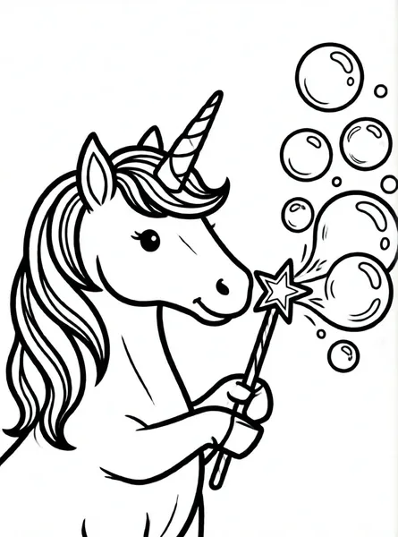 unicornio mágico con burbujas