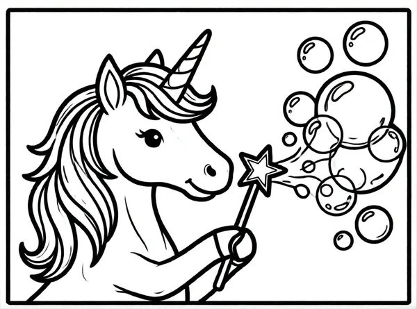 unicornio mágico con burbujas