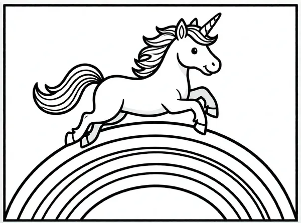 unicornio saltando sobre arcoíris