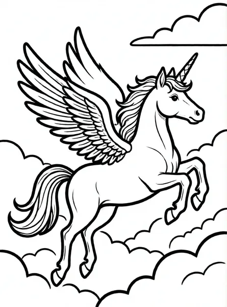 unicornio con alas volando entre nubes