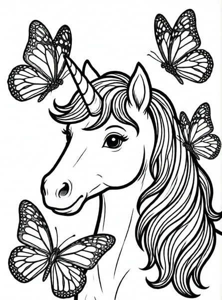 unicornio jugando con mariposas brillantes