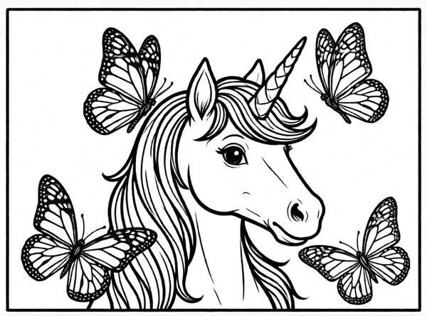 unicornio jugando con mariposas brillantes