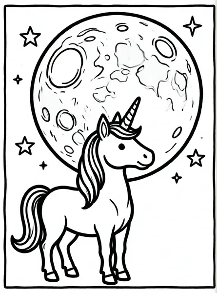 unicornio mirando luna llena en cielo nocturno