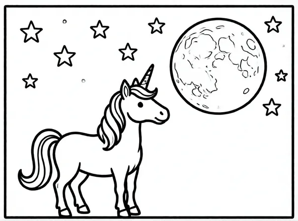 unicornio mirando luna llena en cielo nocturno