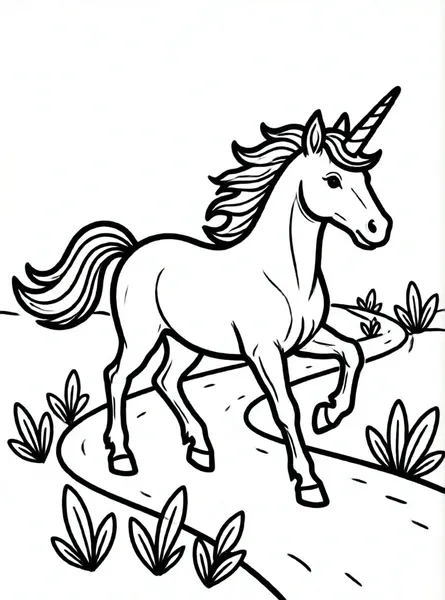 unicornio trotando por sendero de hojas