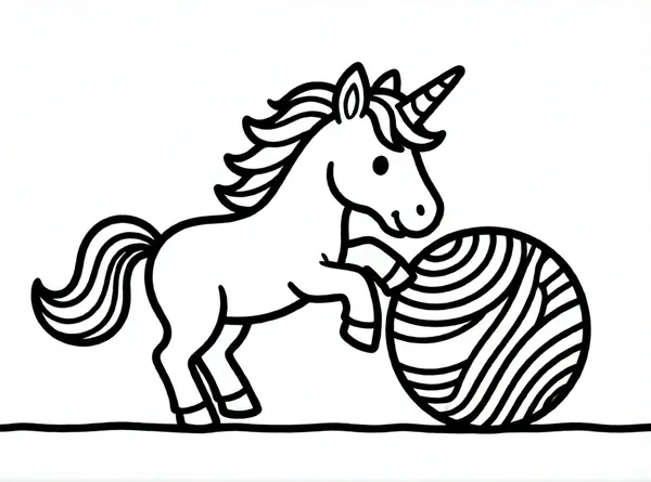 unicornio jugando con pelota de arcoíris