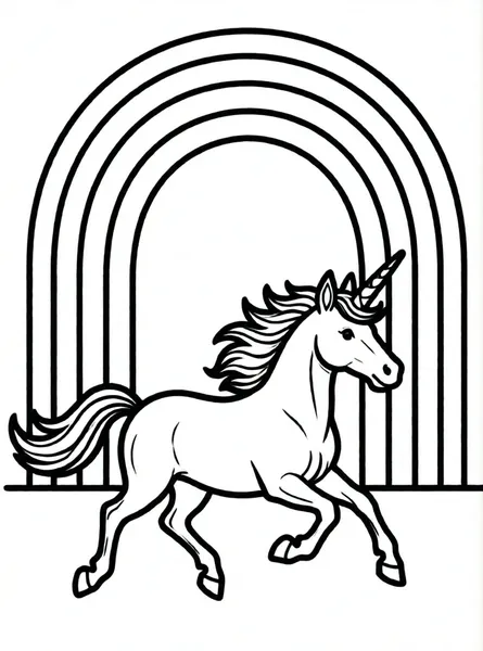 unicornio corriendo hacia puerta de arcoíris