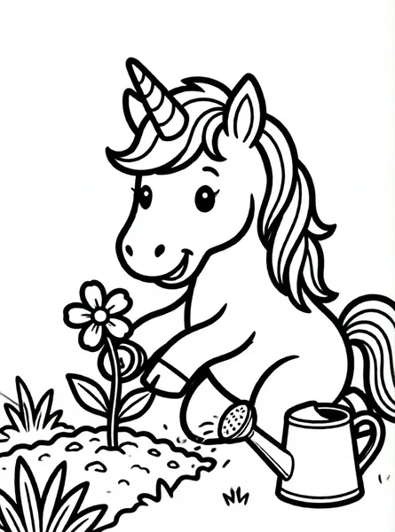 unicornio plantando una flor