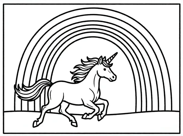 unicornio corriendo hacia puerta de arcoíris