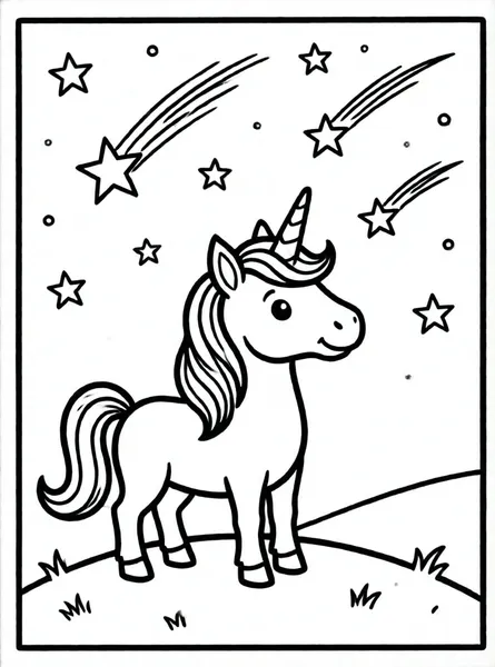 unicornio mirando estrellas fugaces