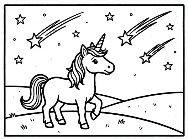 unicornio mirando estrellas fugaces
