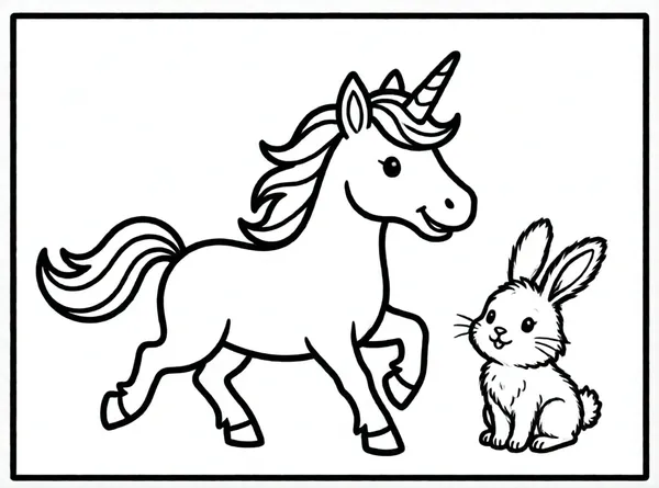 unicornio trotando junto a conejito