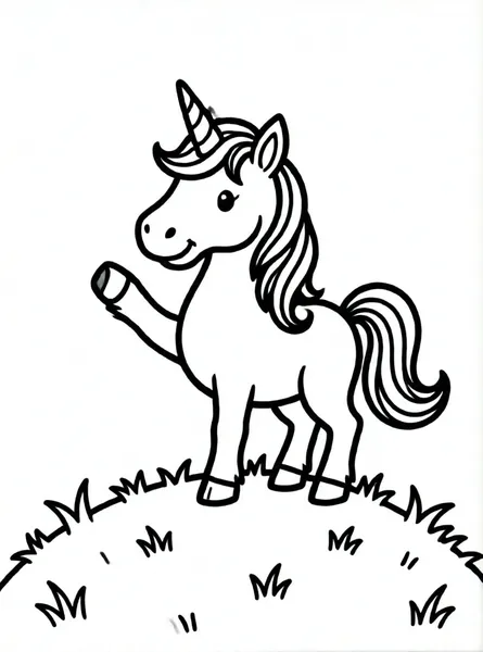 unicornio saludando desde colina verde