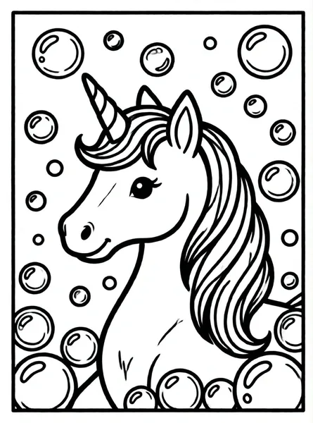 unicornio rodeado de burbujas mágicas