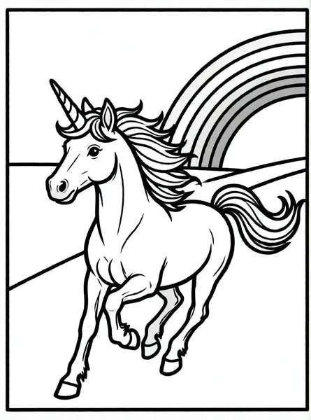unicornio corriendo hacia arcoiris