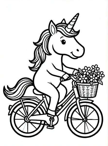 unicornio feliz en bicicleta con flores