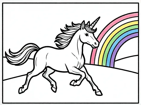 unicornio corriendo hacia arcoiris