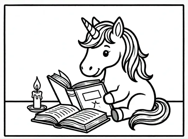 unicornio leyendo libro antiguo