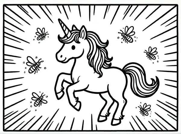 unicornio bailando con luciérnagas