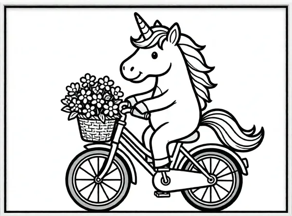 unicornio alegre en bicicleta