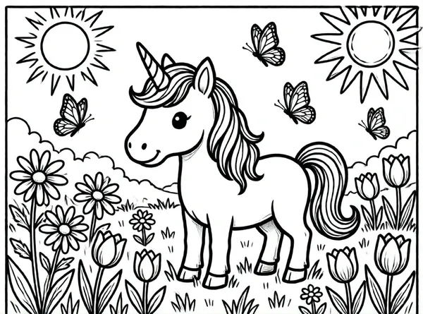 unicornio en el prado de flores