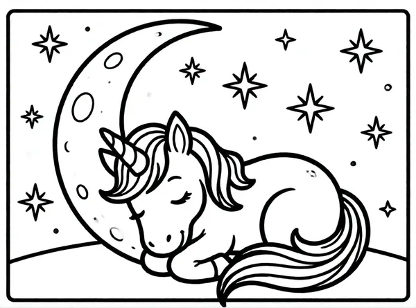 unicornio durmiendo bajo la luna