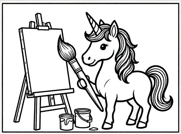 unicornio artista con pincel
