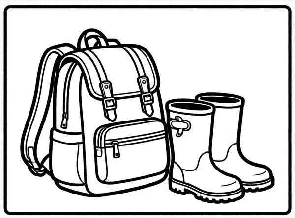 mochila y botas de lluvia