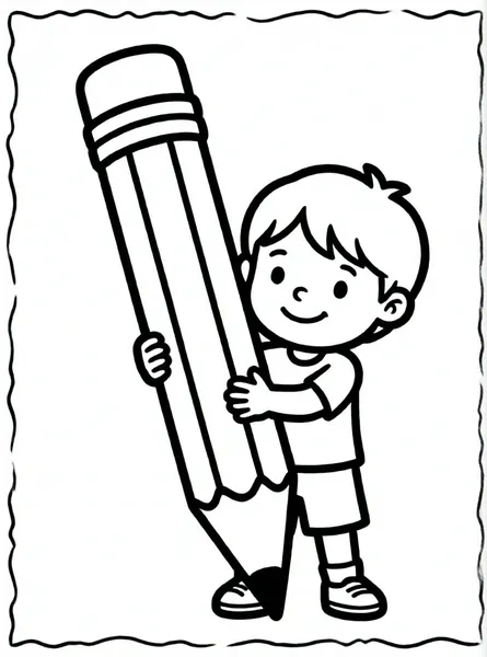 niño sosteniendo un lápiz gigante