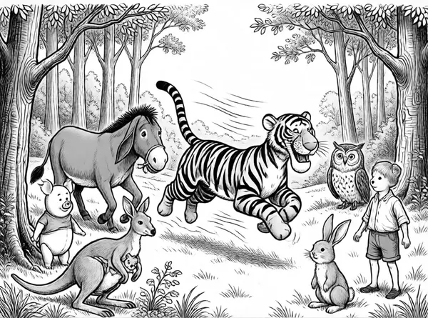 Tigger jumps through the forest